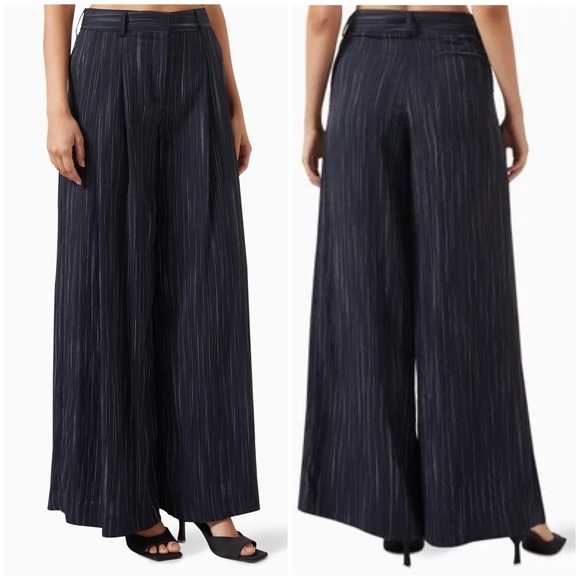New TWP Didi Wide Leg Pants Pleat Navy Blue Stripe Stylish Trendy Sz 00 - Picture 1 of 15
